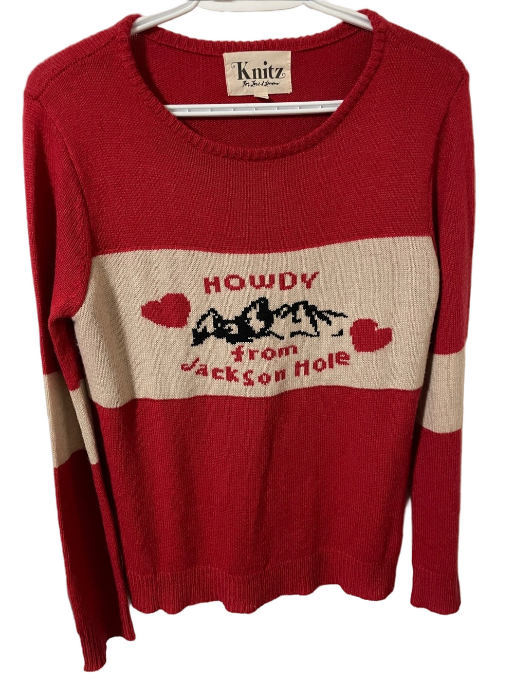For Love And Lemons Knitz Red/Beige Graphic Sweater Size Small